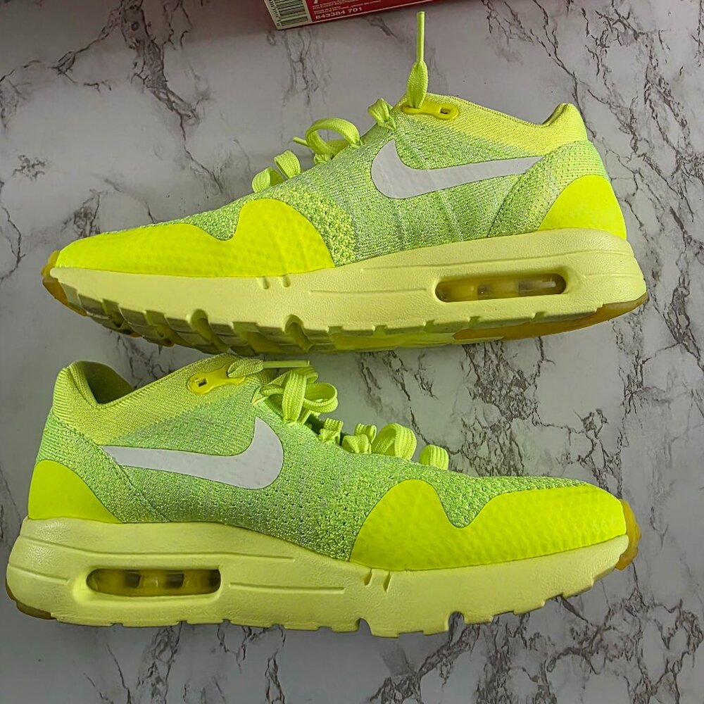 nike air max 1 ultra flyknit sz 7 volt/electric green 843384-701